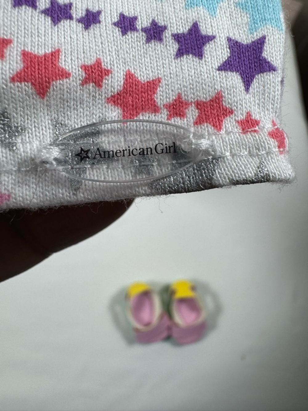 American Girl Bundle White Knit Doll Top with Pink Purple Blue Stars - Picture 7 of 7
